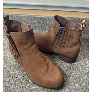 Lane Bryant Ankle Boots Block Heel Womens Sz 11W Brown Faux Suede Pull On Bootie